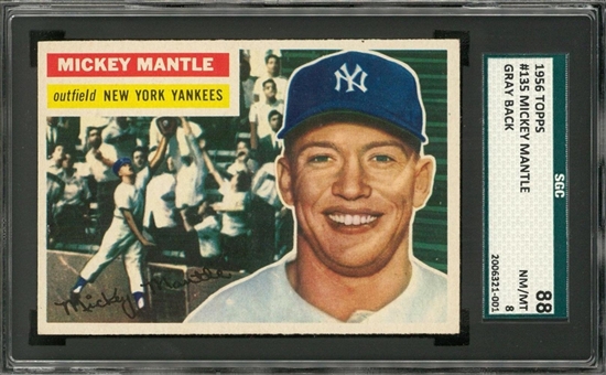 1956 Topps #135 Mickey Mantle, Gray Back – SGC 88 NM/MT 8